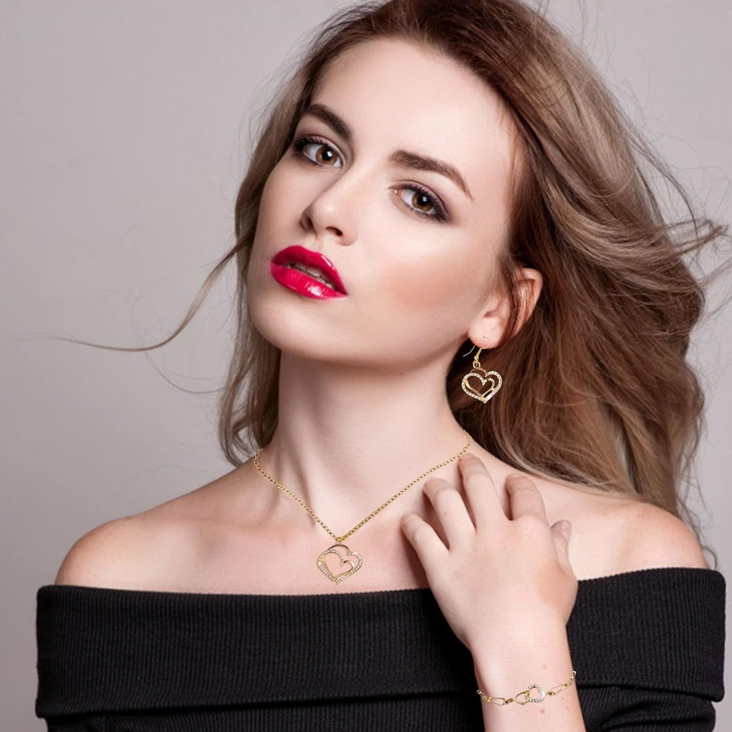 Double Heart Necklace Jewelry Set šš