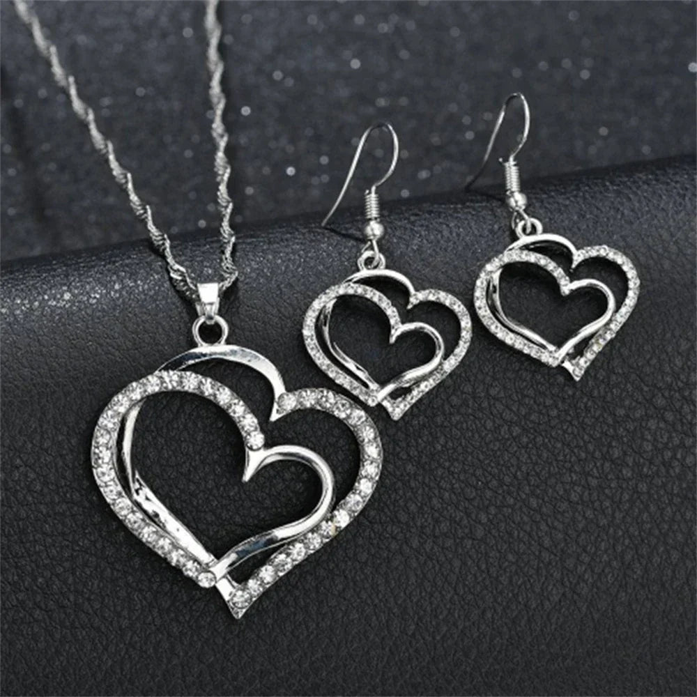 Double Heart Necklace Jewelry Set šš