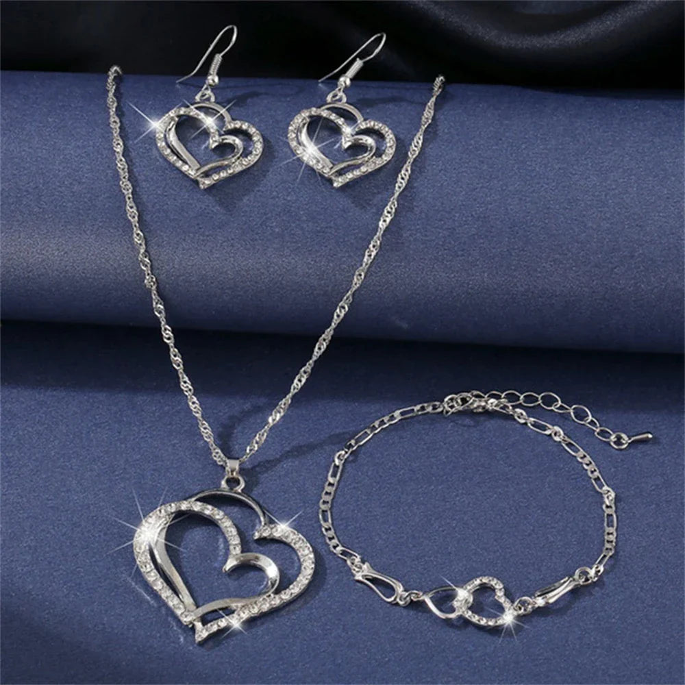 Double Heart Necklace Jewelry Set šš