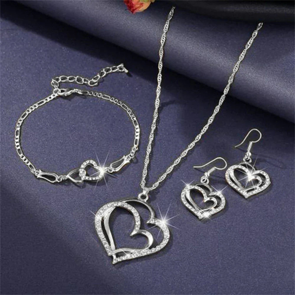 Double Heart Necklace Jewelry Set šš