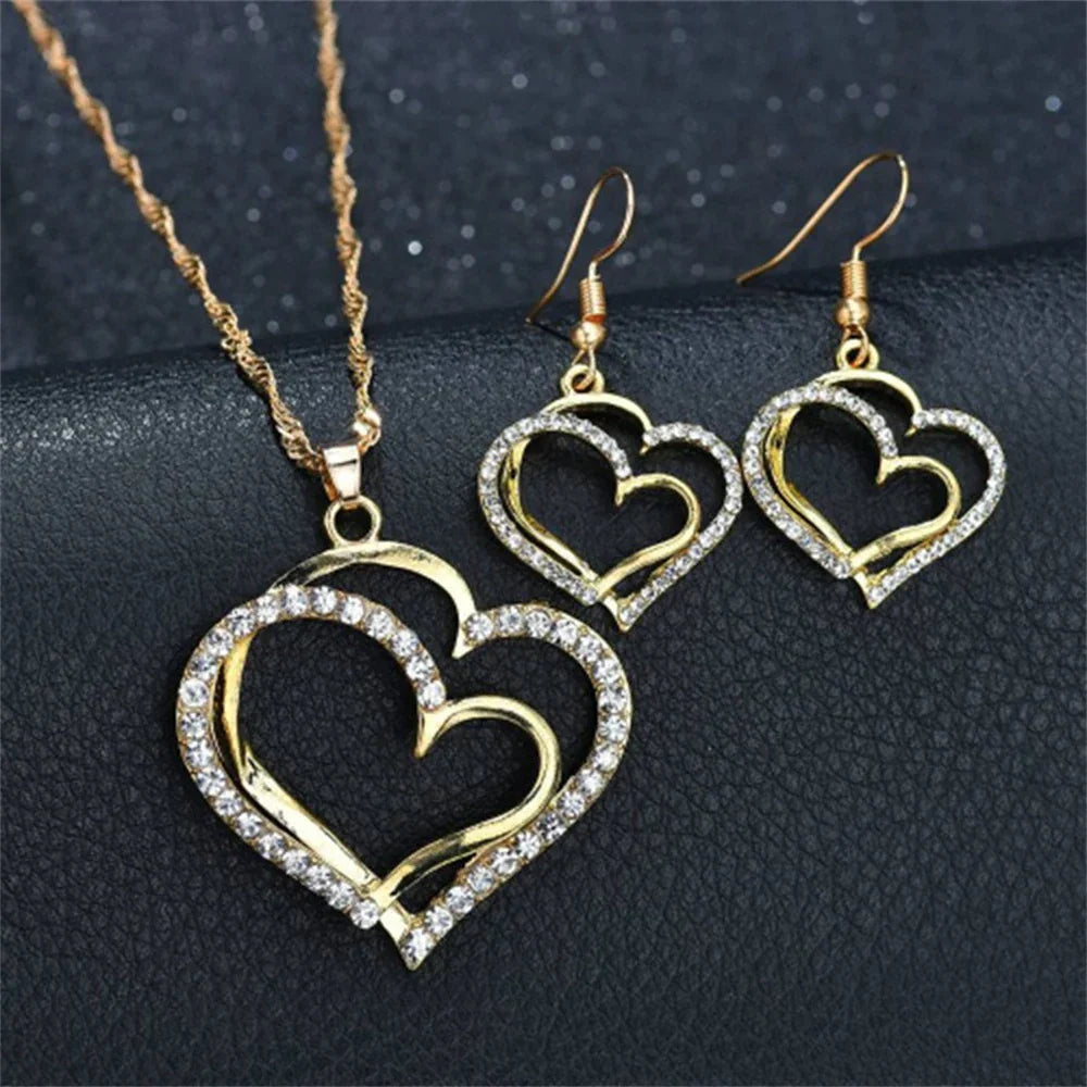 Double Heart Necklace Jewelry Set šš