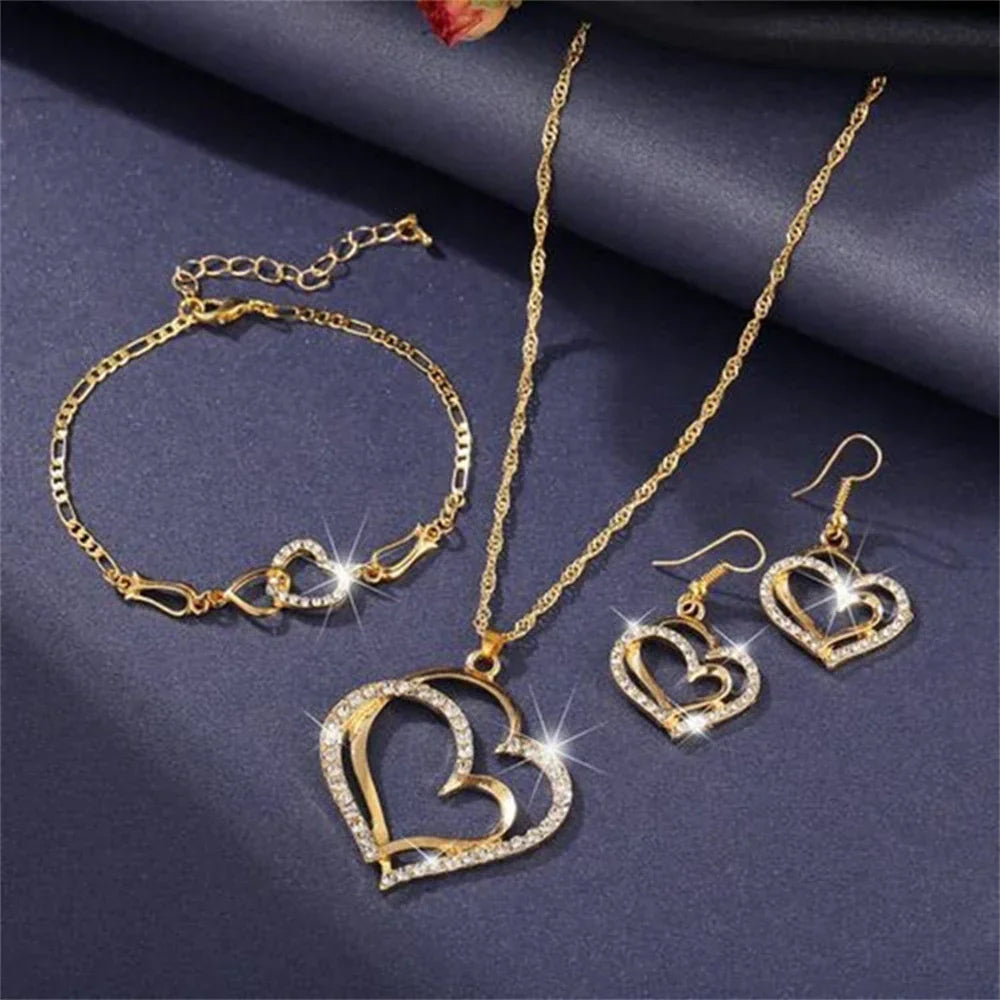 Double Heart Necklace Jewelry Set šš