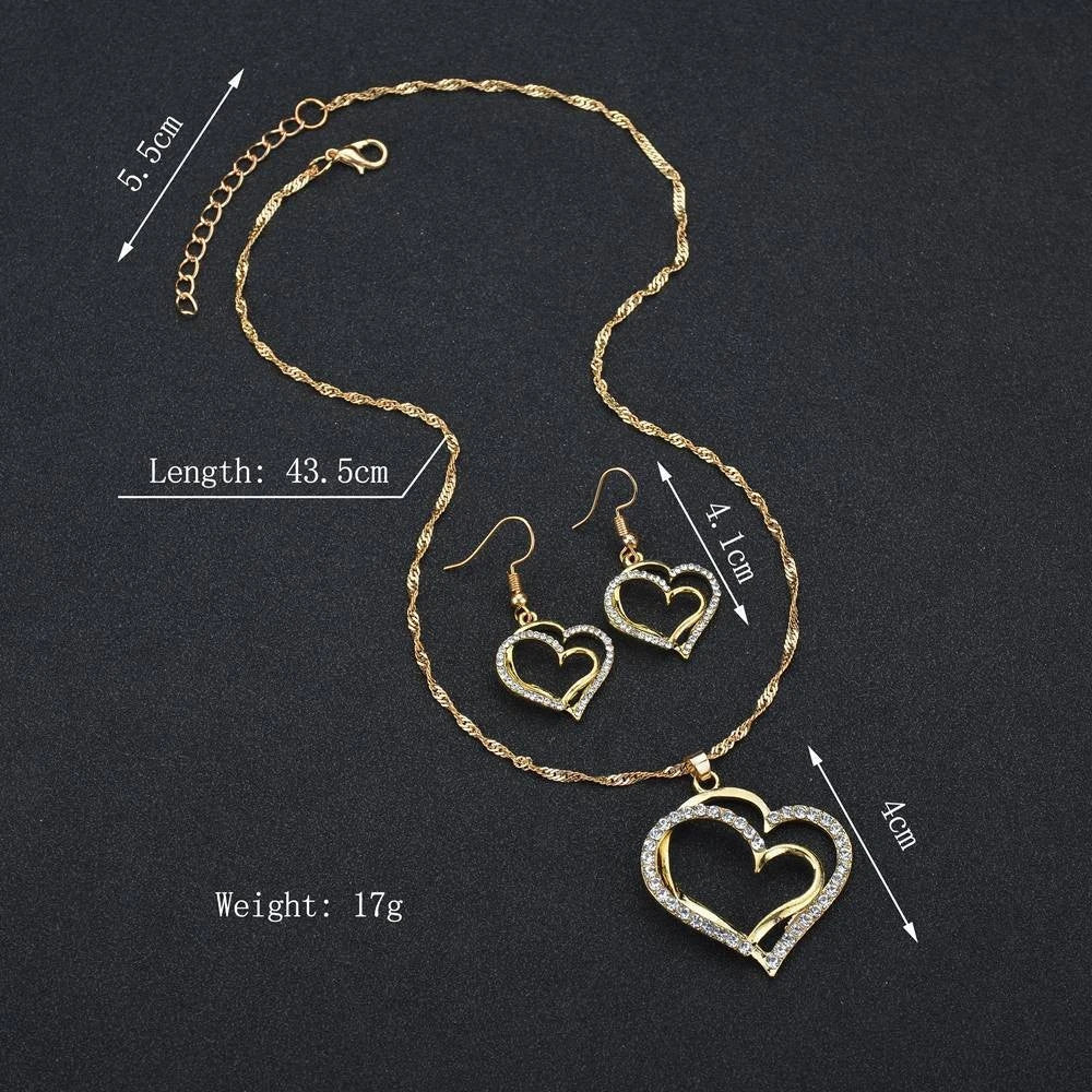 Double Heart Necklace Jewelry Set šš