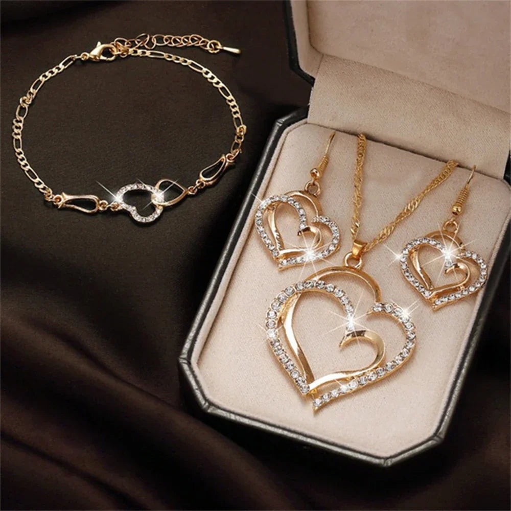 Double Heart Necklace Jewelry Set šš